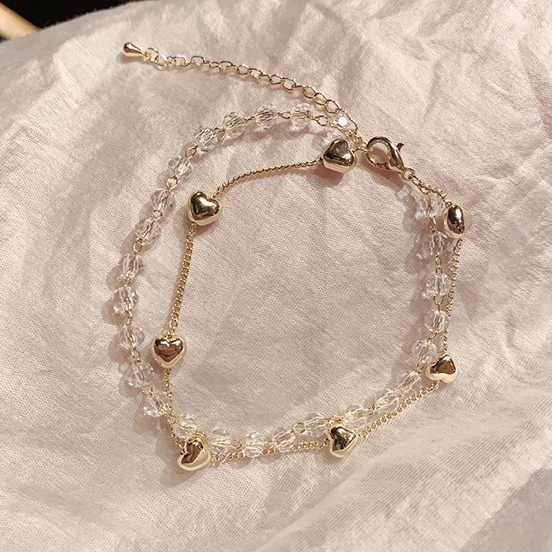 Vòng Tay Elegant Heart Bead Gold Chain Bracelet Korea Multilayer Transparent Ball Bracelets for Women Jewelry Gift | WebRaoVat - webraovat.net.vn