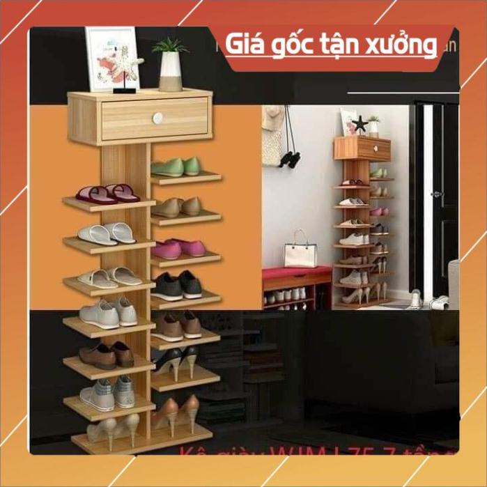 CHGD - Kệ giầy dép gỗ 7 tầng có ngăn tủ phụ - Kệ giầy dép gỗ đẹp (gỗ ép tự nhiên)