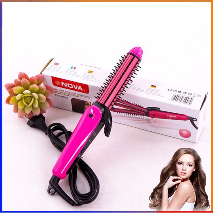 Máy uốn, dập xù, ép duỗi làm tóc 3 in 1 Nova, lược điện