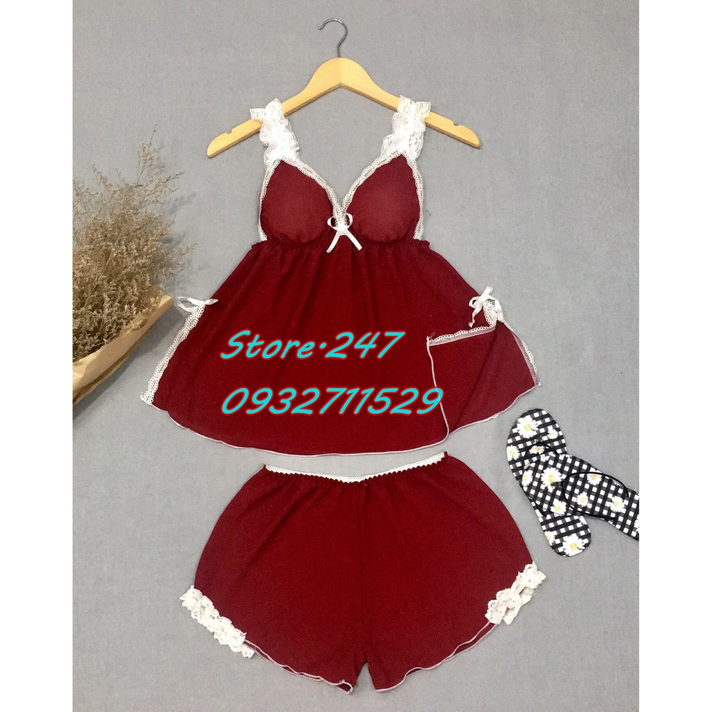[SIZE DƯỚI 60KG] Bộ Voan mặc ngủ có mút ngực xẻ hông dễ thương sexy bao mát hàng Xưởng nhà may - Bộ voan xẻ tà | BigBuy360 - bigbuy360.vn