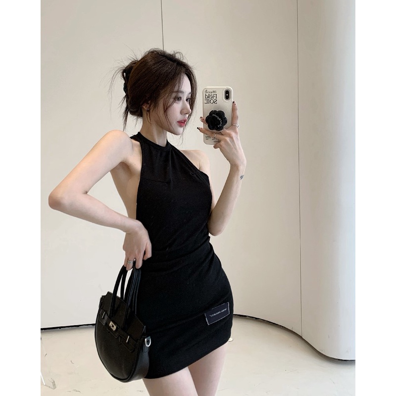 Đầm Hai Dây Dáng Ôm Sát Nách Màu Đen Thời Trang Mùa Hè Quyến Rũ Cho Nữ