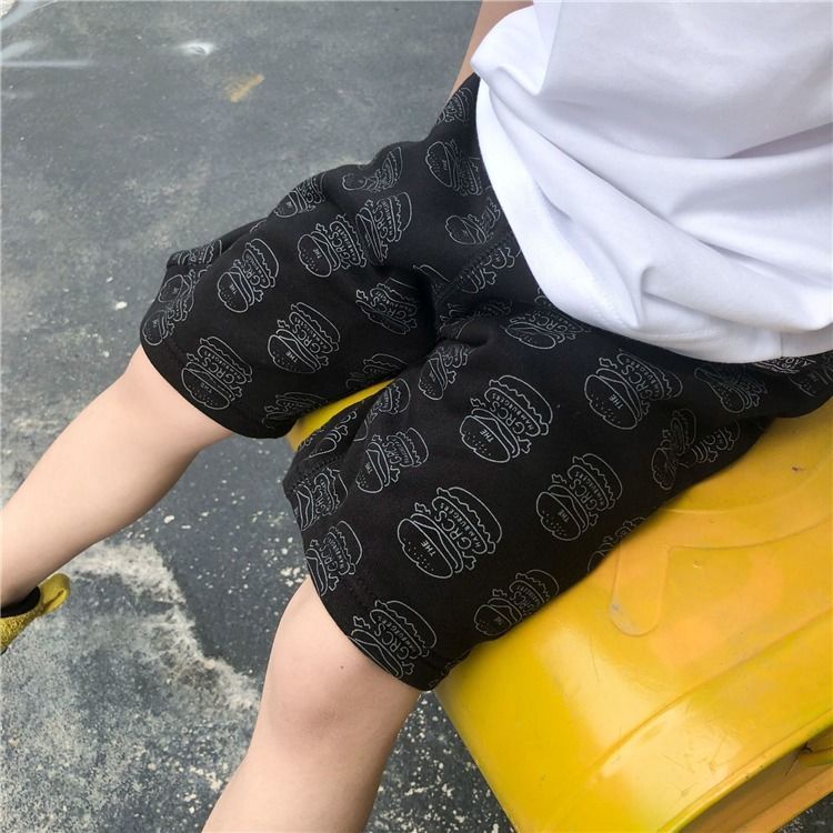 Quần Short Cotton Mỏng Năm Tấc Màu Đen In Họa Tiết Phong Cách Hàn Quốc Nhật Bản Thời Trang Mùa Hè Cho Bé Trai / Gái