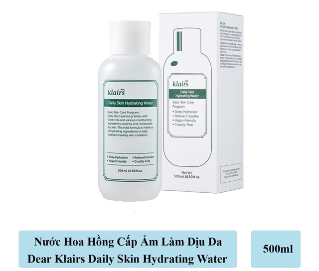 Nước Hoa Hồng Dưỡng Ẩm Klairs Daily Skin Hydrating Water 500ml [Hộp Trắng]