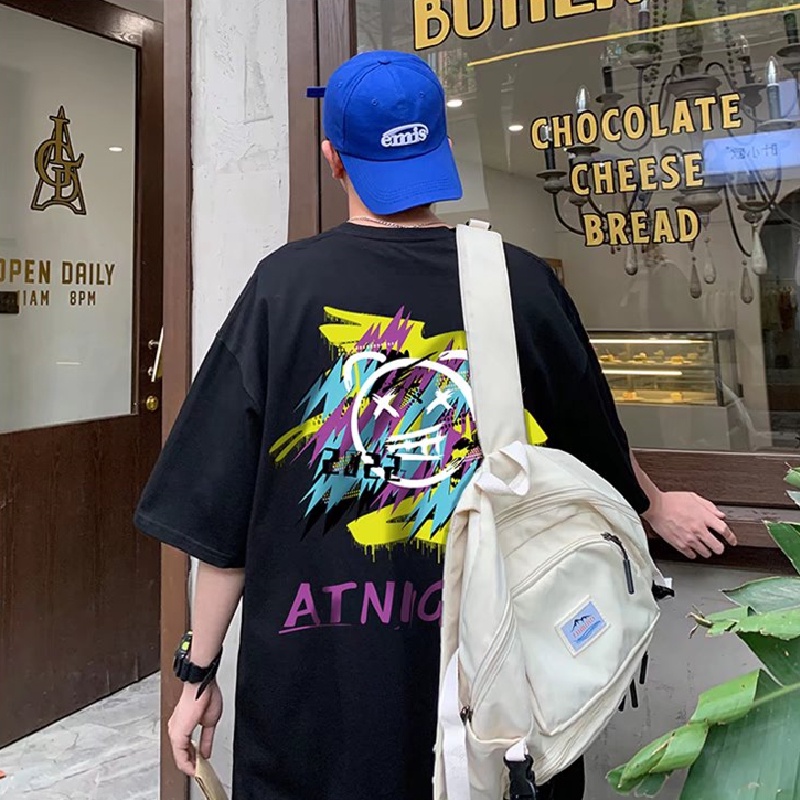 Áo Thun Tay Ngắn Dáng Rộng In Họa Tiết Hoạt Hình Phong Cách Hip Hop Hàn Quốc Thời Trang Mùa Hè Cho Nam M-8XL