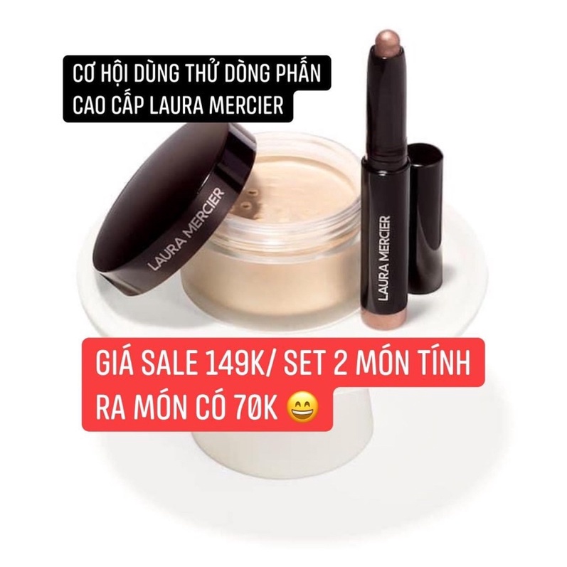Mini _ Set Phấn Phủ Laura Mercier Translucent Loose Setting Powder kèm sáp nhũ kẻ mắt