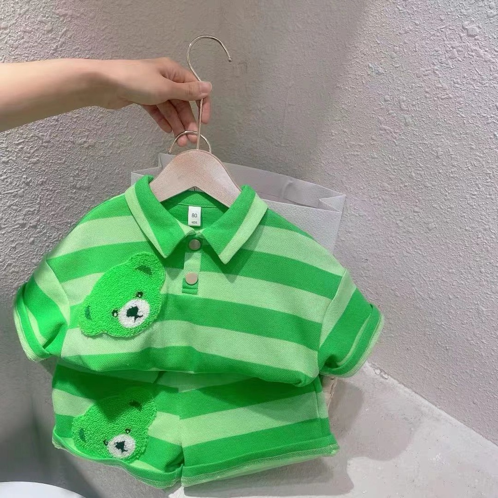 Bộ Đồ Thể Thao Mùa Hè 2023 Gồm Áo Thun Cotton Tay Cộc Kẻ Sọc + Quần Ngắn Cho Bé Trai Mới