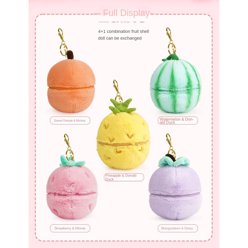 Disney  Móc Khóa Búp Bê Nhồi Bông Hình Chuột Mickey Minnie Trứng Phục Sinh Trái Cây