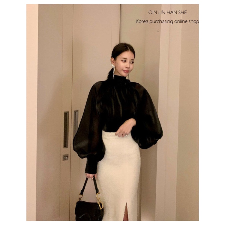 Áo sơ mi tay phồng thắt nơ phong cách phương Tây mới dành cho nữ 2021