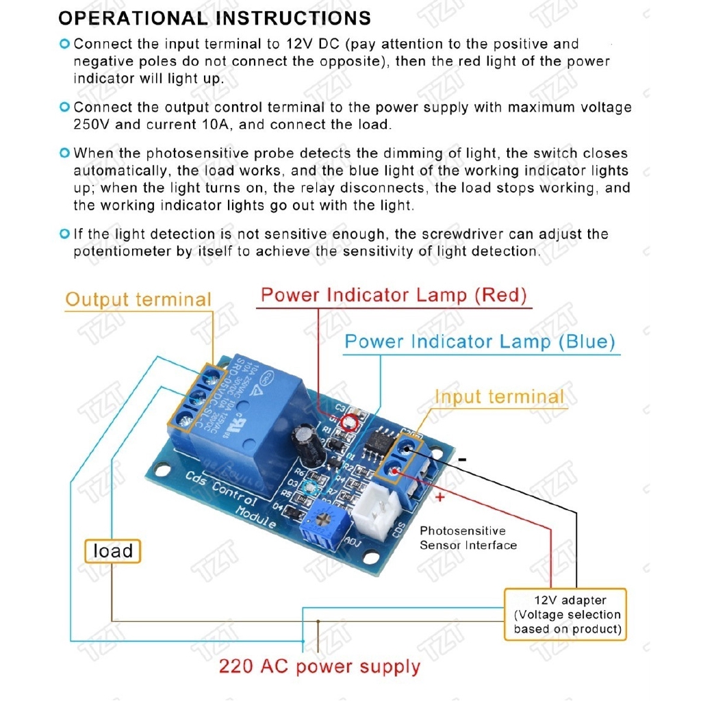 Mô đun cảm biến ánh sáng tự động XH-M131 DC 12V điều chỉnh được độ sáng 10A tiện lợi