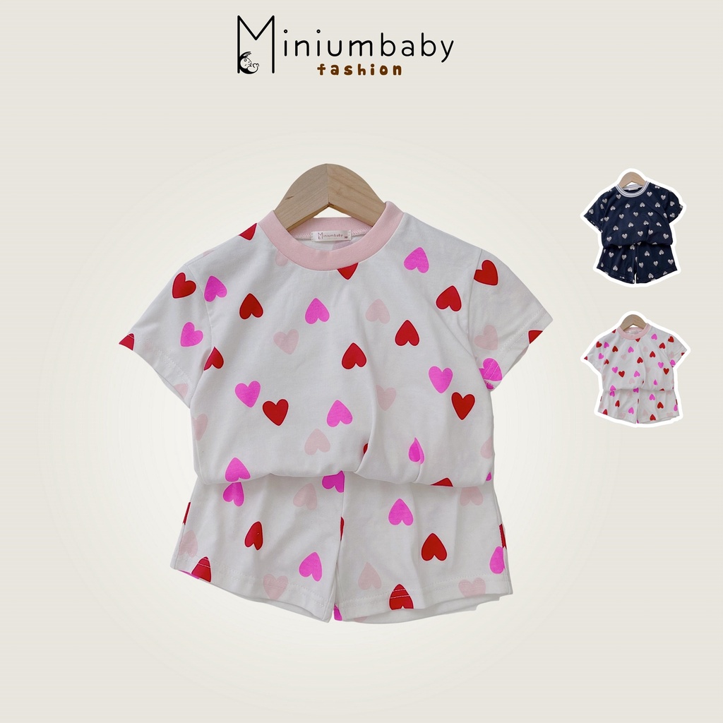Set bộ cộc tay có họa tiết trái tim chất liệu cotton mềm mát cho bé trai, bé gái MiniumBaby-SB1165