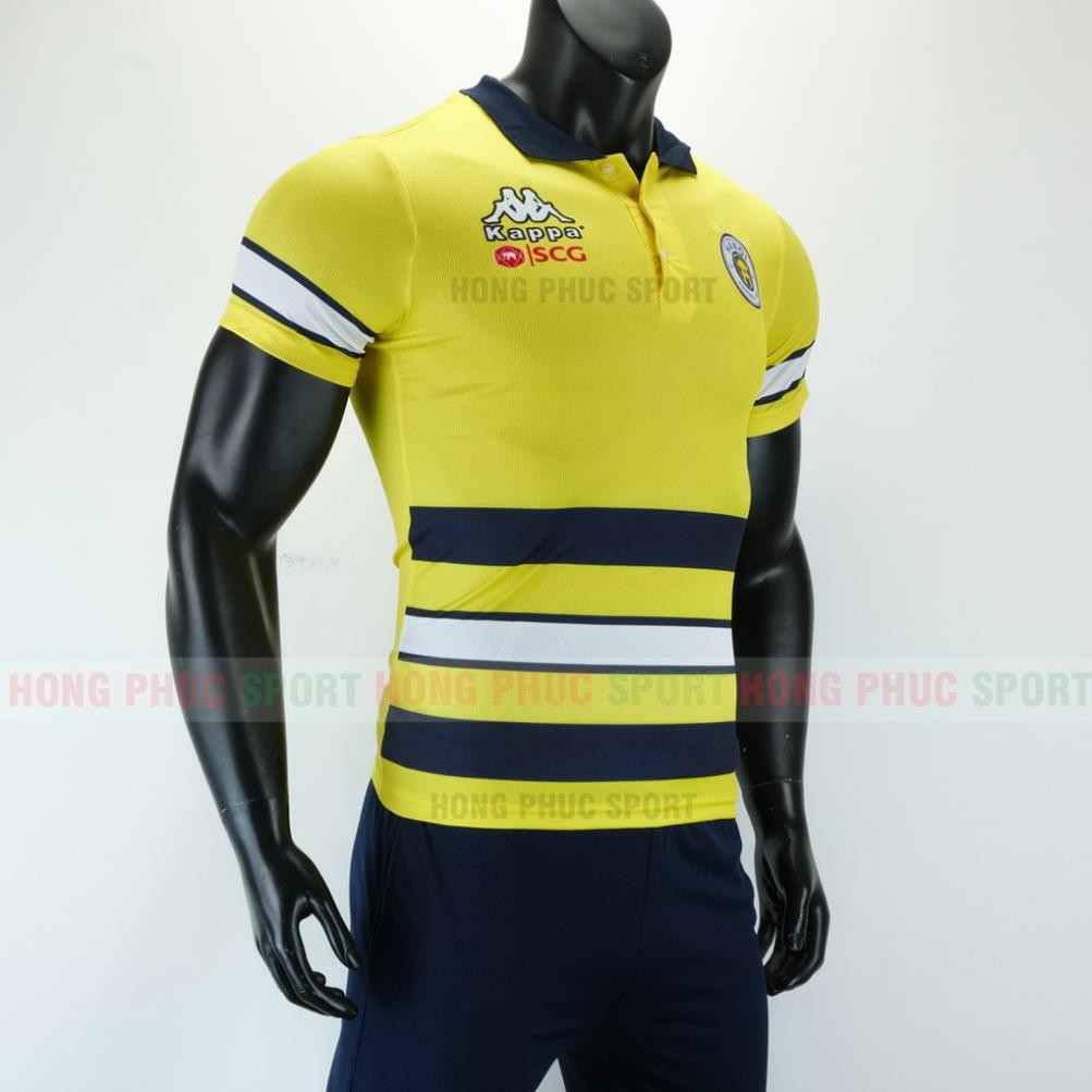 Bộ quần áo đá bóng Hà Nội Polo vải dệt kim cao cấp, size châu âu, quần có túi mẫu 2019 - Hàng nhập khẩu