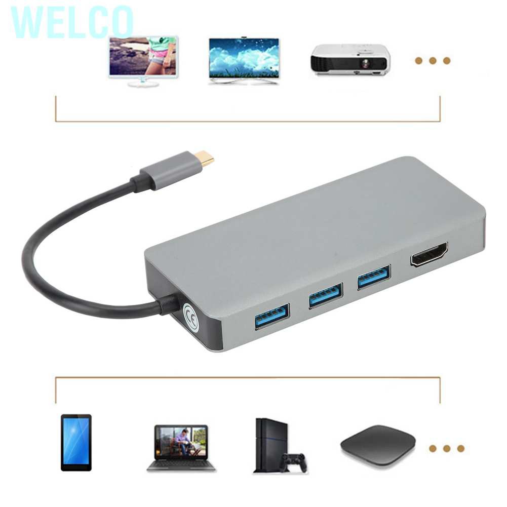 Welco Hub Adapter  Type‑C to HDMI Cable VGA Converter USB Plug and Play for Laptop Computer Business Presentations Conferences Training Courses