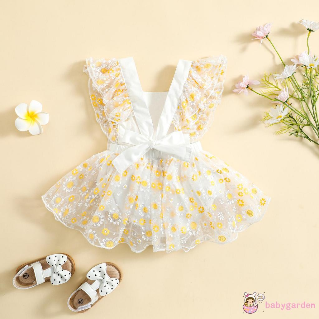 Bộ Áo Liền Quần Cổ Vuông Không Tay Đính Nơ Dành Cho Bé Gái 0-24 Tháng Tuổi