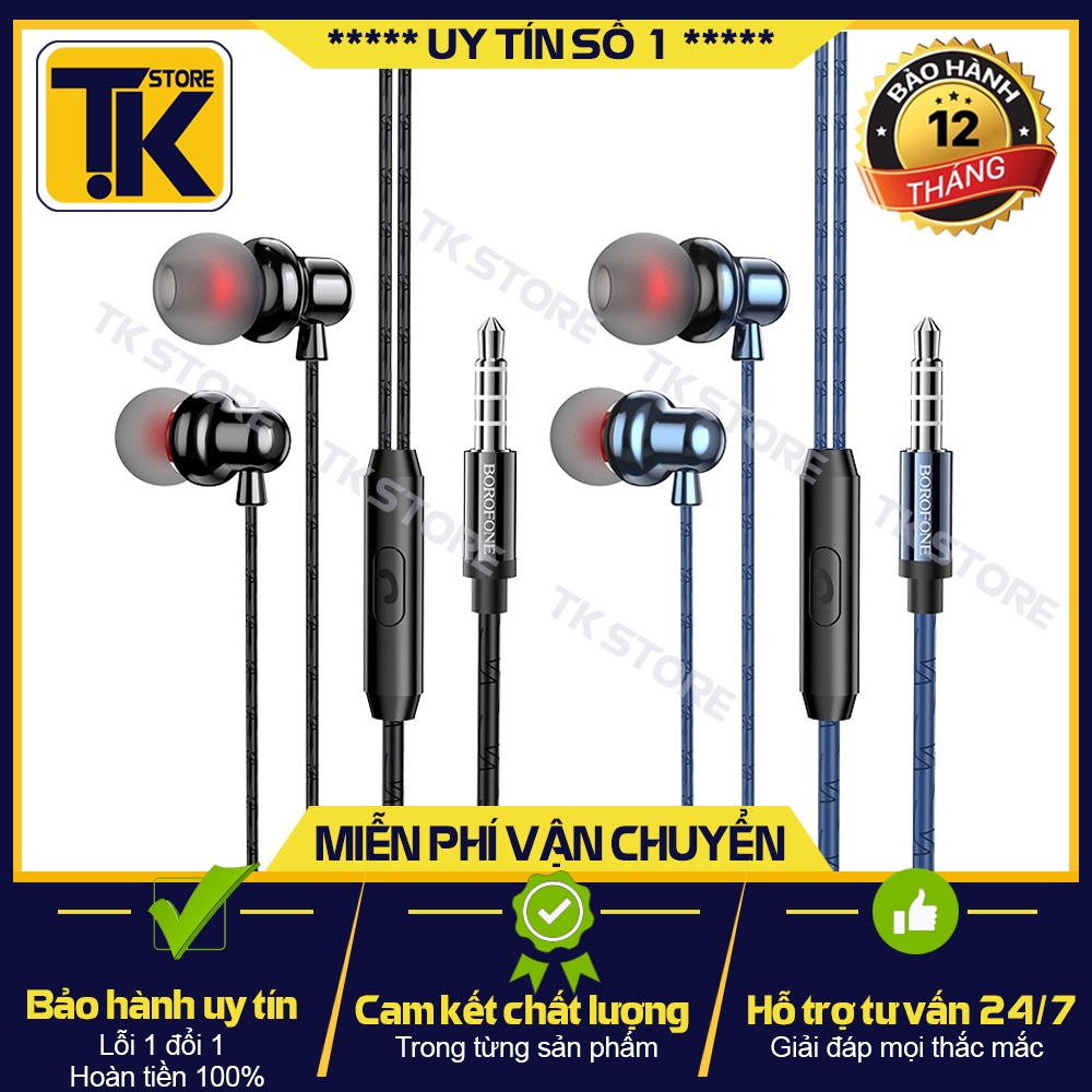 Tai Nghe Nhét tai BOROFONE BM65 Chống Ồn, Nghe Hay Có Mic Đàm Thoại, Dây dài 1.2m - BẢO HÀNH CHÍNH HÃNG