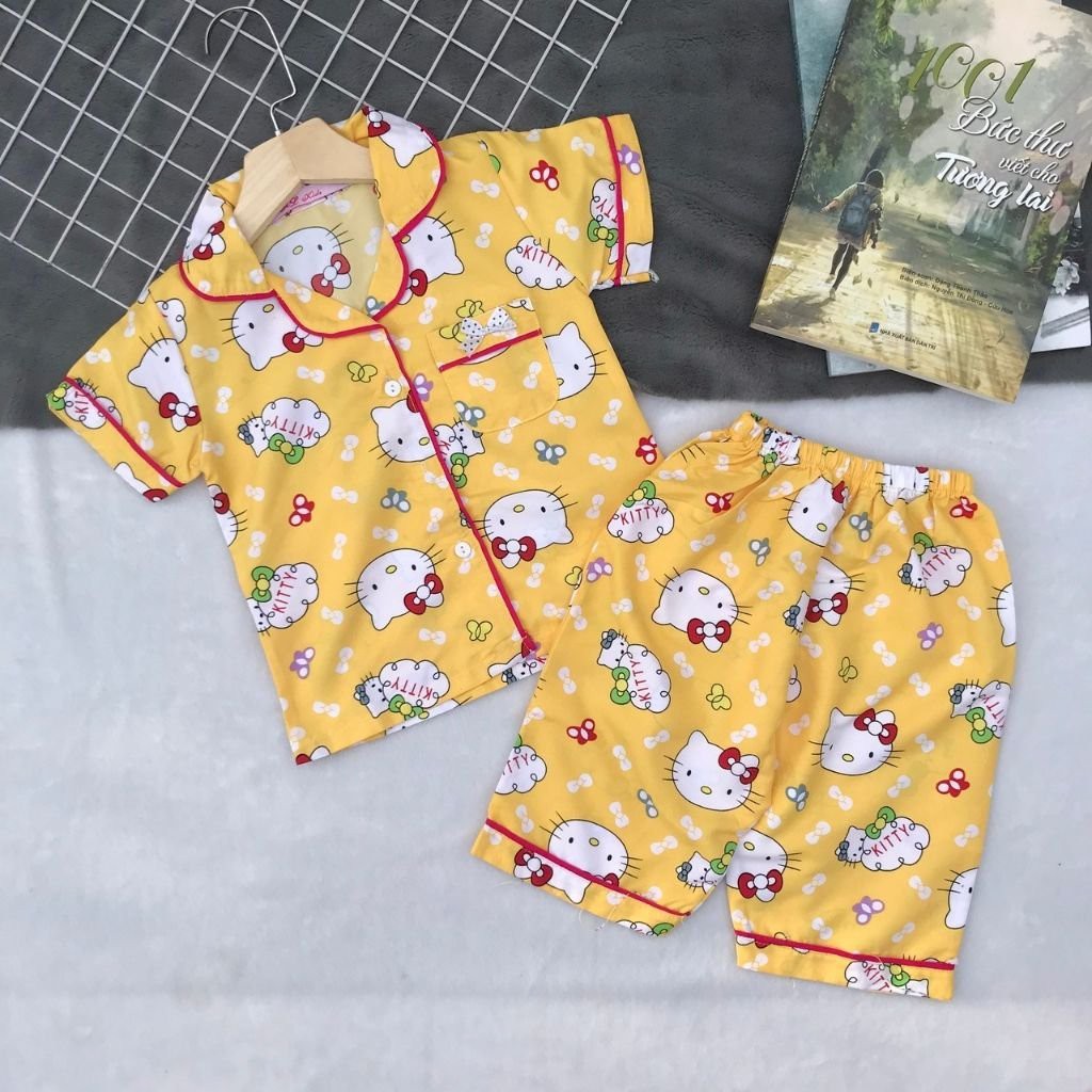 Đồ bộ pijama bé gái tay ngắn quần lửng họa tiết xinh xắn size nhí (12-28kg) - Hirokids