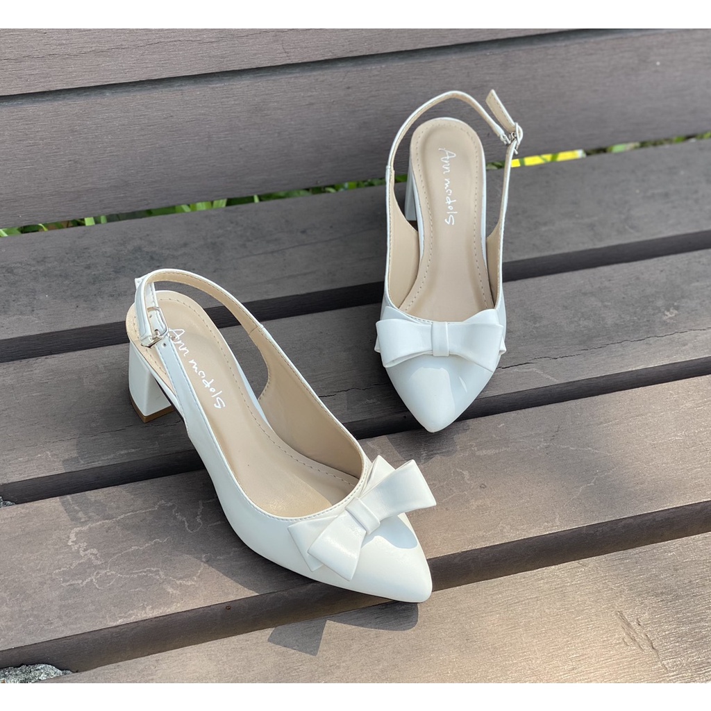Giày sandal nữ cao gót Anna slingback vintage quai hậu mũi nhọn bít mũi gót nhọn 5 phân phối nơ Hàn Quốc _A064