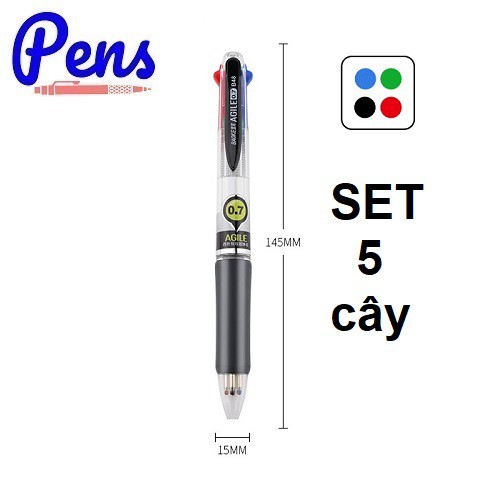 COMBO 5 bút bi 4 màu ngòi 0.7mm Agile Baoke B48