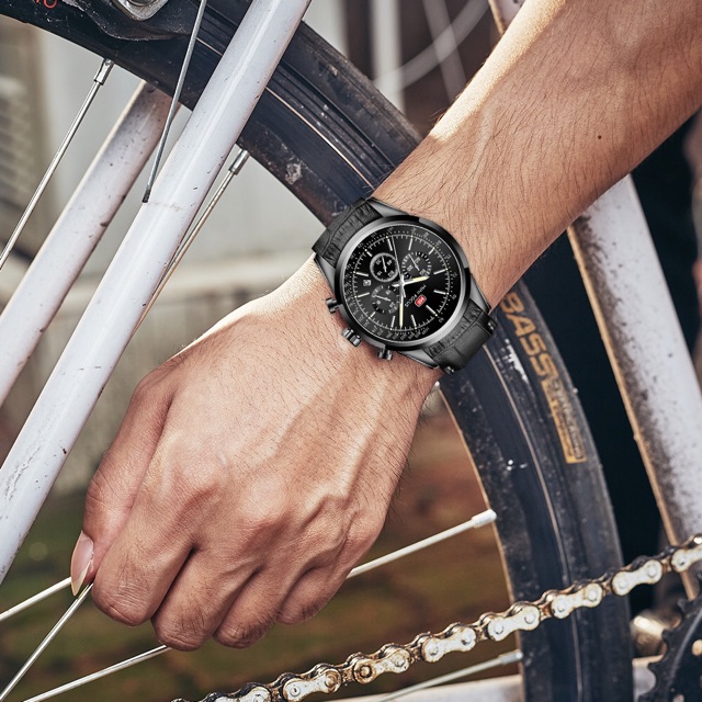 Đồng Hồ Nam MINI FOCUS MF0116G.02 Dây Da Màu Nâu Chống Nước 6 Kim Cao Cấp Sang Trọng - TIGO