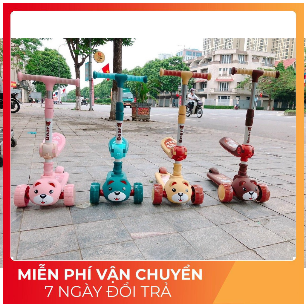 Xe Scooter Cho Bé Hình Gấu Bear Có Nhạc Và Đèn Phát Sáng, Bảo Hành 1 Đổi 1, Xe Trượt Scooter Cho Bé Chòi Chân9
