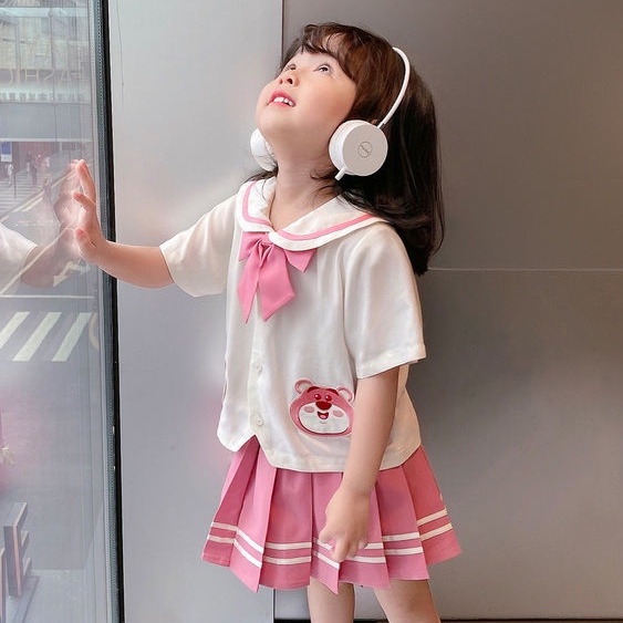 Bộ Áo Thun Ngắn Tay In Hoạt Hình + Chân Váy Thời Trang Mùa Hè Dành Cho Bé Gái