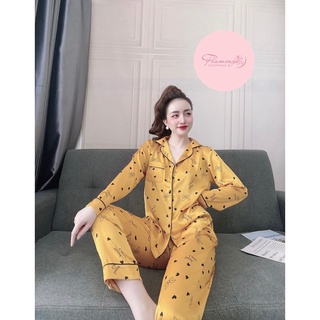 Bộ đồ tay dài quần dài vải satin flamingo size 40-60kg