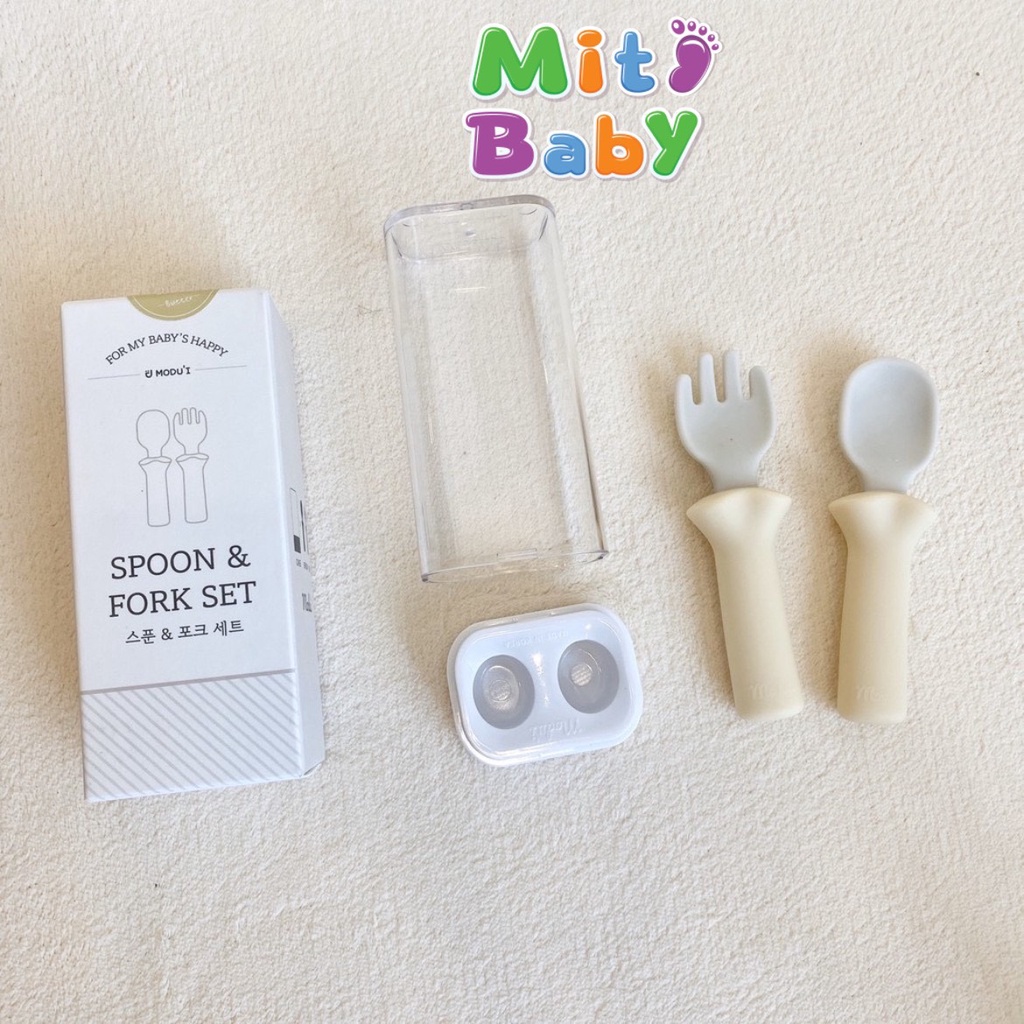 Bộ thìa dĩa -thìa dĩa silicone Modui Bluemama cho bé