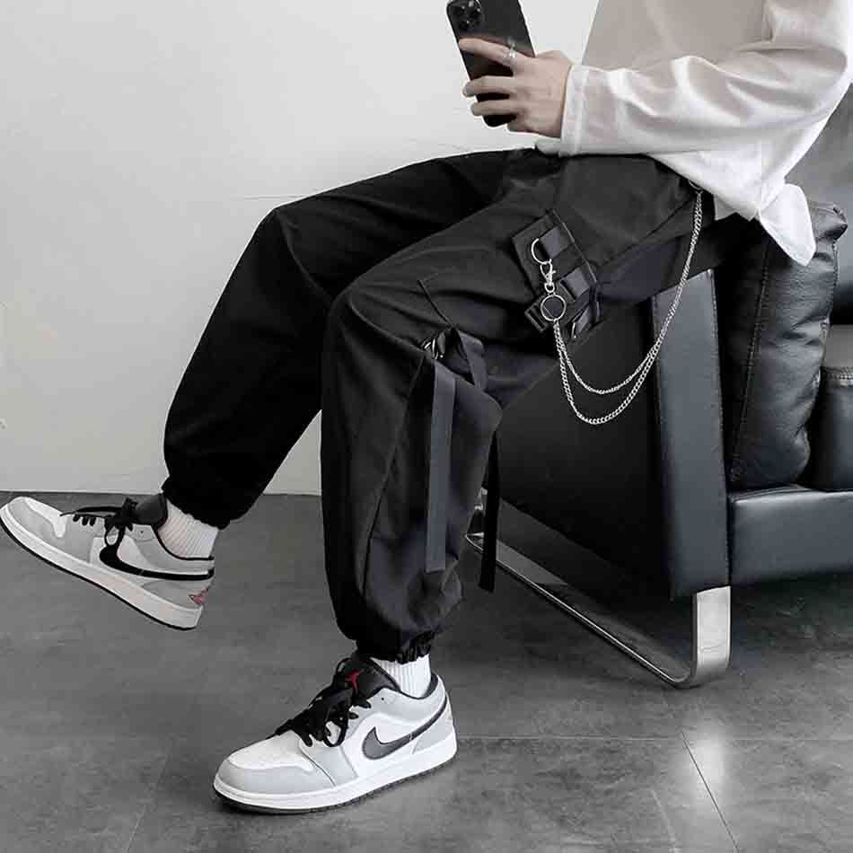 Quần ống rộng Phối Dây Xích Phong Cách Hip Hop Thời Trang Cá Tính Cho Nam