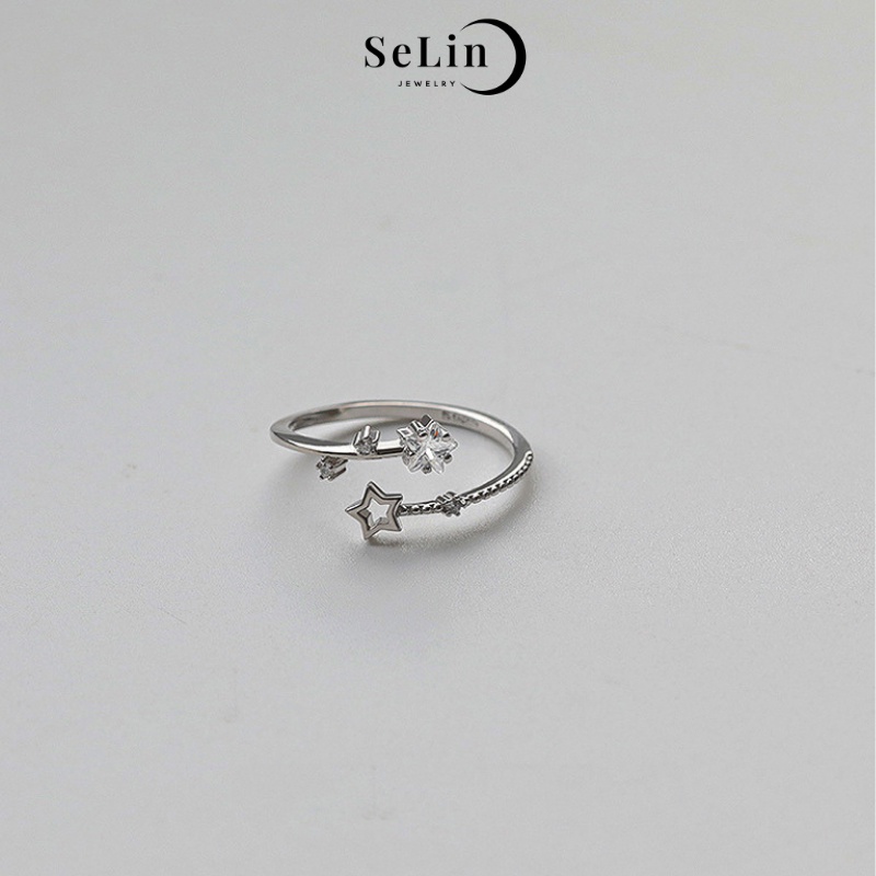 Nhẫn bạc nữ 925 hở đính sao lấp lánh cao cấp đẹp có thể điều chỉnh kích thước SELIN JEWELRY - 0115