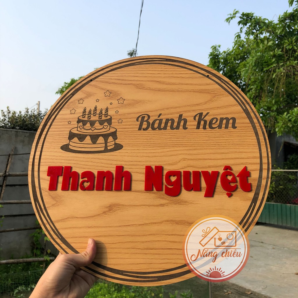 Bảng hiệu gỗ treo tiệm bánh kem - Thiết kế theo yêu cầu - Kích thước 40cm