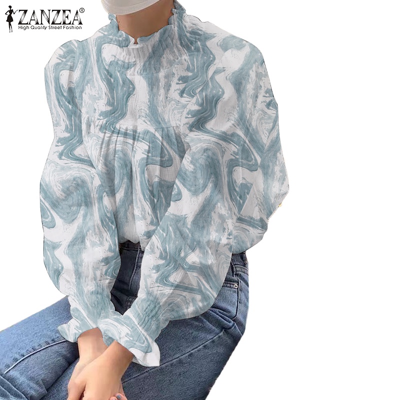 Áo kiểu ZANZEA tay dài cổ xếp ly dáng rộng thời trang cho nữ