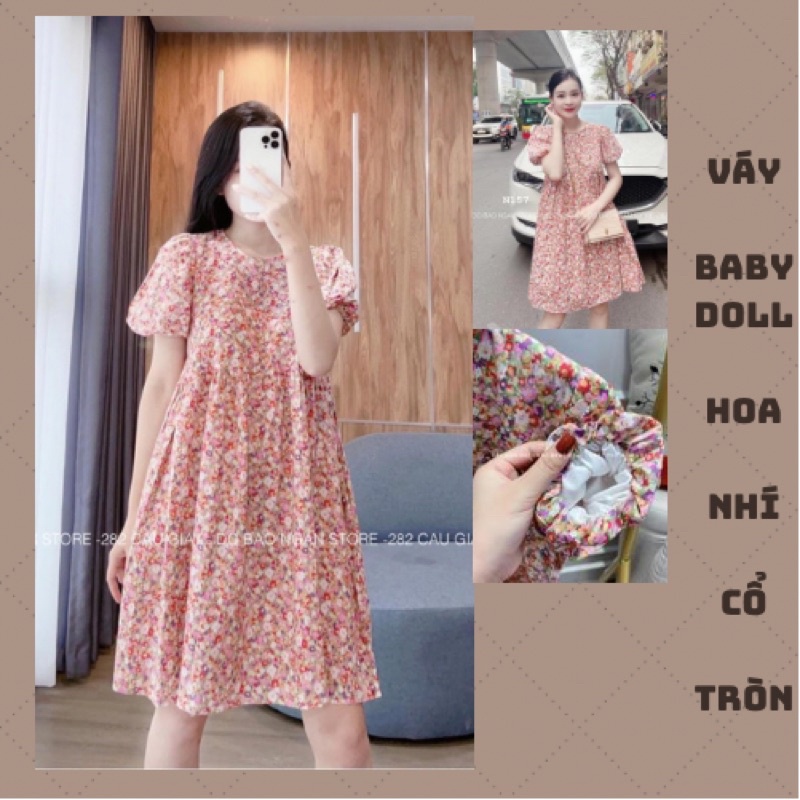 Váy Hoa Nhí Babydoll Cổ Tròn