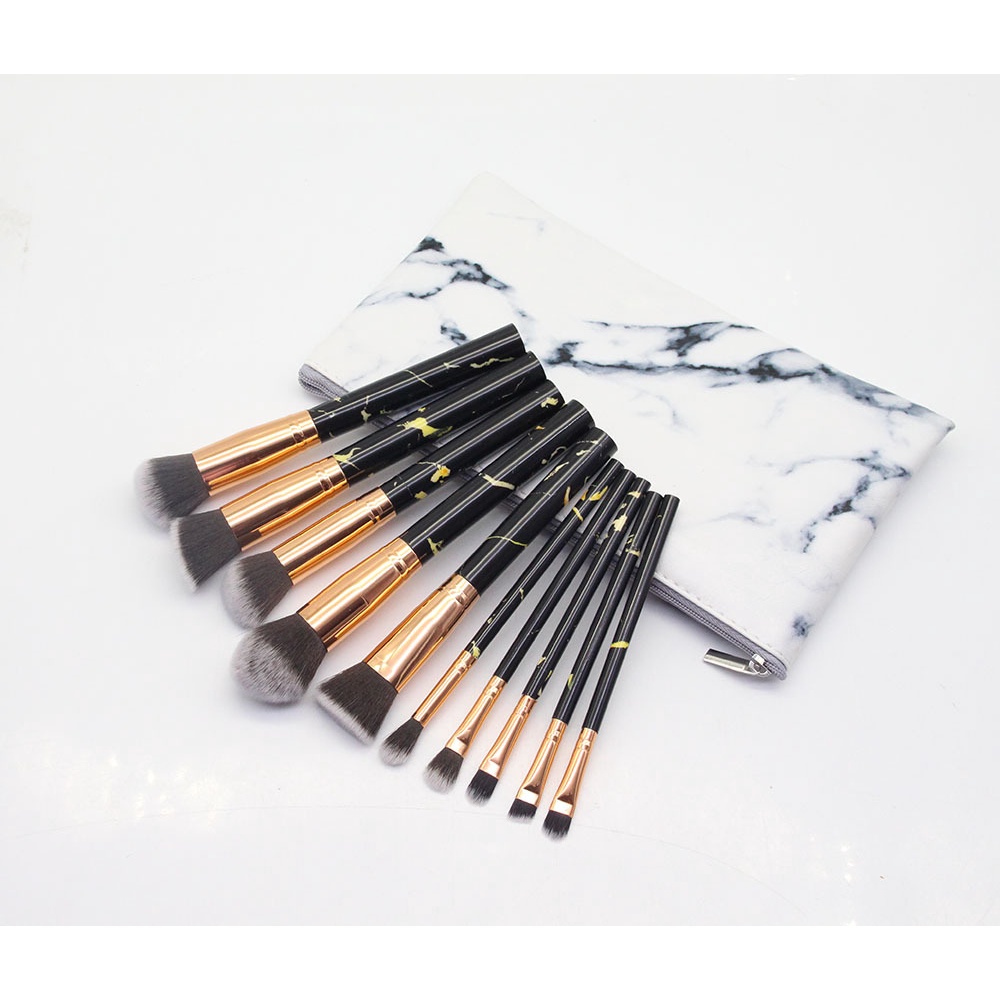 [Hàng mới về] Set 10 cọ trang điểm mềm mại tay cầm gỗ họa tiết vân đá cẩm thạch độc đáo