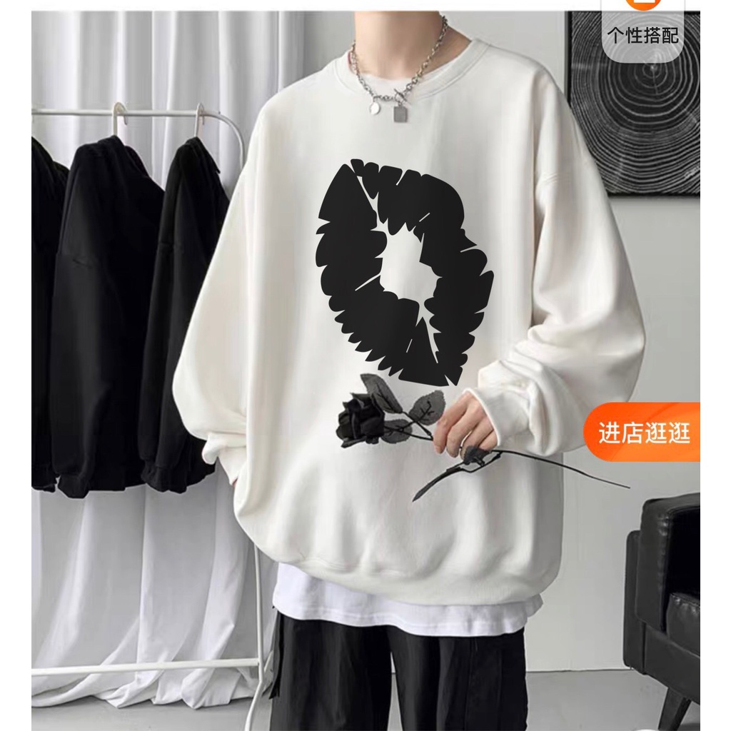 [ Mã 12FASHIONSALE1 giảm 10K đơn 50K ] Áo sweater nỉ cổ tròn dài tay nam nữ họa tiết APSR Môi đen | BigBuy360 - bigbuy360.vn