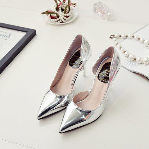 [Pride] The Same Style Of Celebrity Shoes Silver Pointed High Heels Xia Jin Silver Mid-Heel Stiletto Heel Is Thin All-Ma