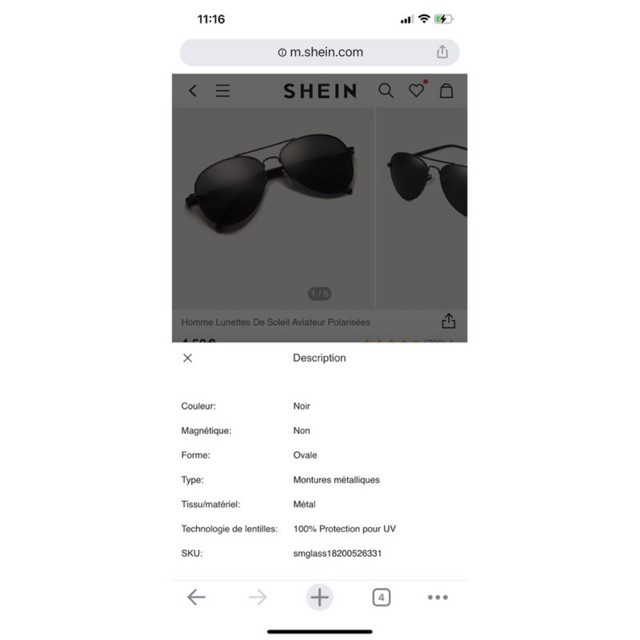 Kính Shein nam chống uv vợt sale Pháp | BigBuy360 - bigbuy360.vn