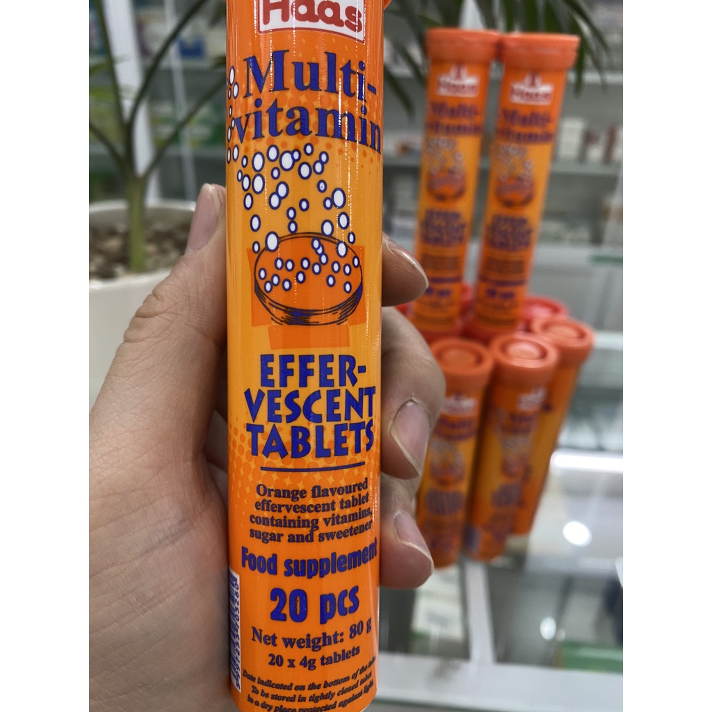 Viên sủi Multi Vitamin Effer Vescent Tablets Haas hương cam tuýp 20 viên giúp tăng cường sức đề kháng, giảm mệt mỏi