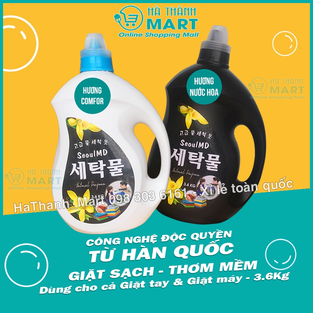 [Không thơm Hoàn tiền] Nước giặt hàn quốc Seoul MD - Giặt sạch, thơm mềm - Can 3.6Lit