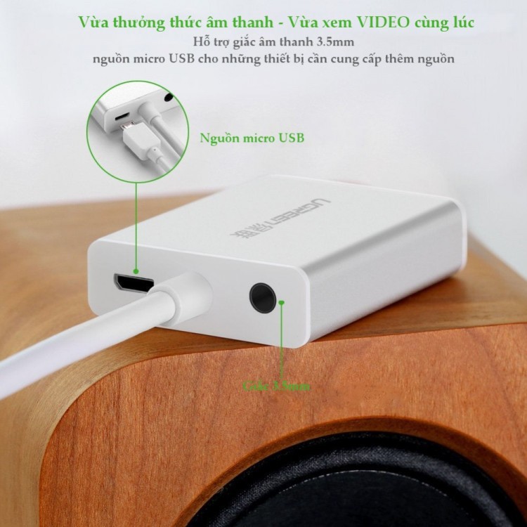 Bộ chuyển tín hiệu HDMI sang VGA có âm thanh dài 15CM UGREEN MM102 40212 - Hàng chính hãng