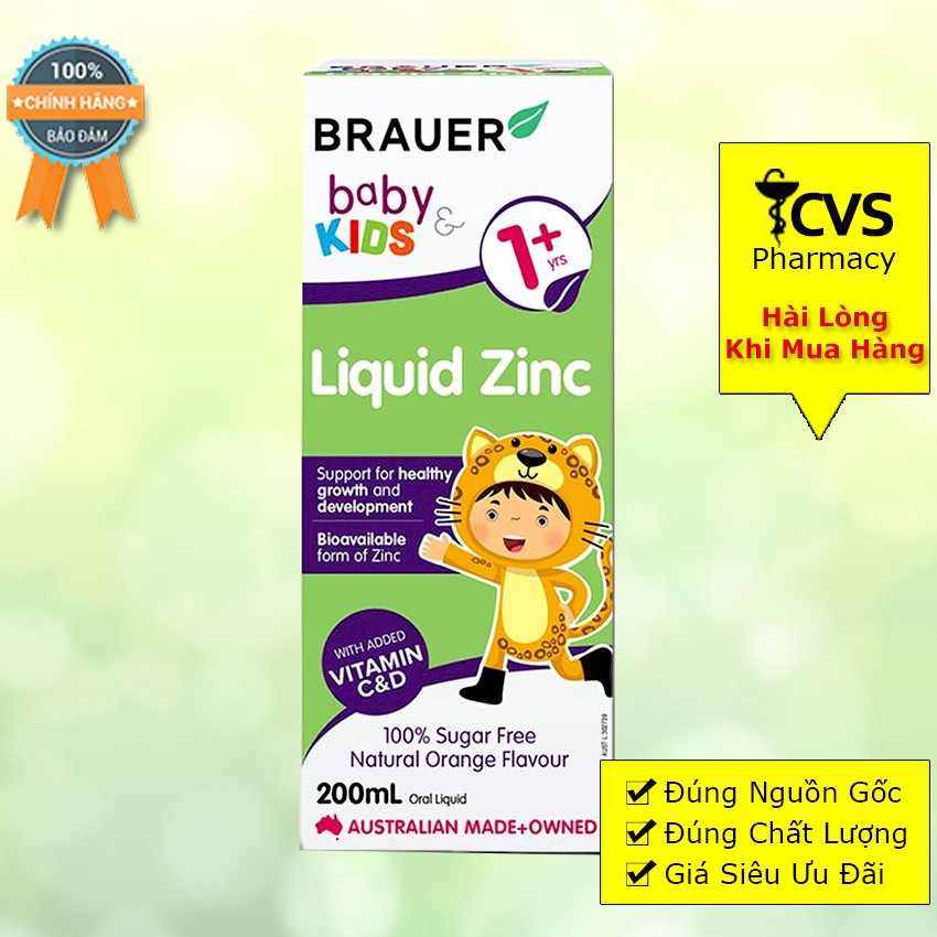 Siro Brauer Liquid Zinc 200ml - Bổ Sung Kẽm và Khoáng Chất Cho Trẻ Từ 1 Tuổi Trở Lên (Brauer Baby Kids Liquid Zinc)