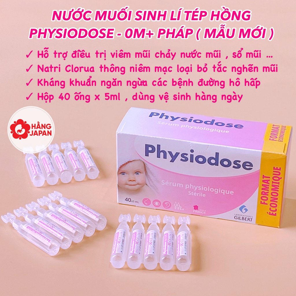 Nước muối sinh lý Physiodose hộp 40 ống vệ sinh hằng ngày hàng Pháp