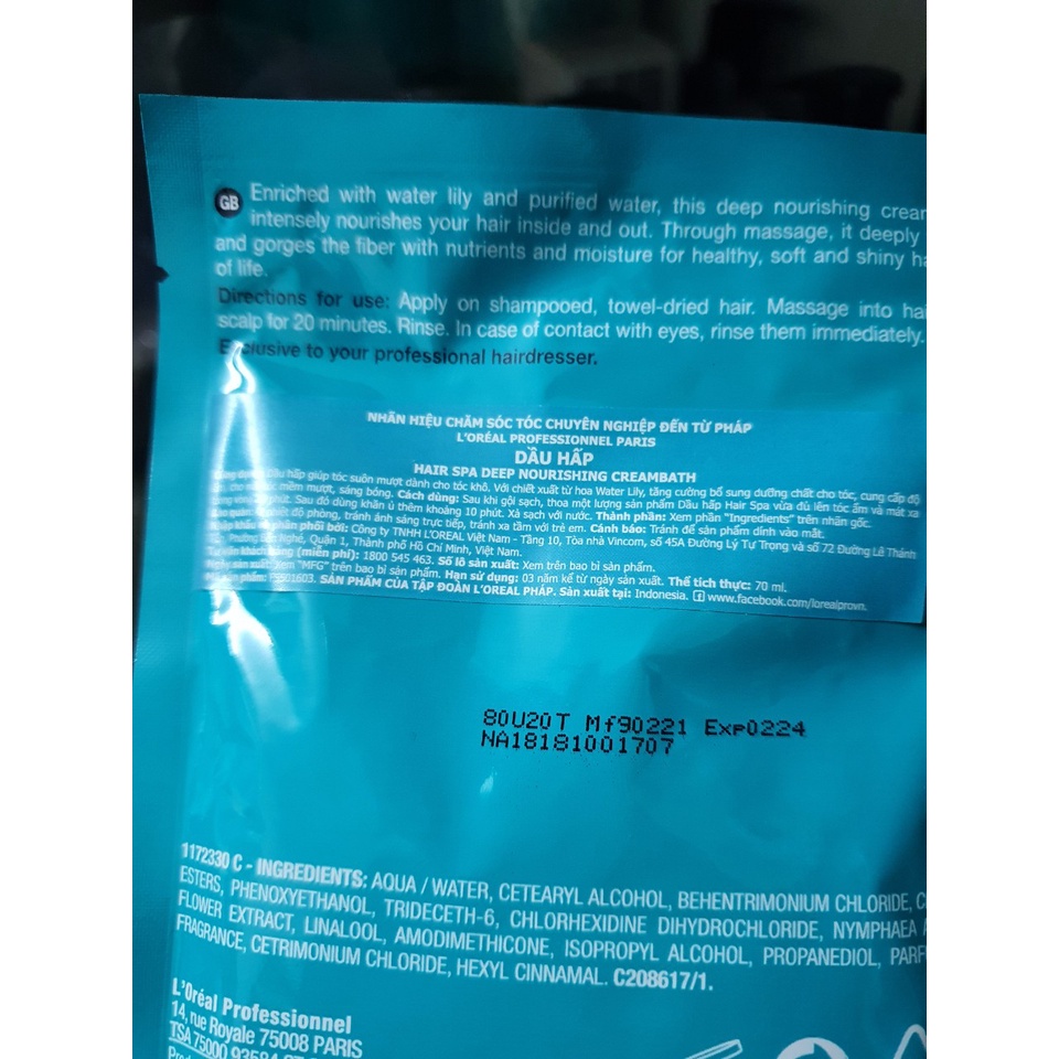 Dầu hấp Loreal Professionnel suôn mượt cấp ẩm Hair spa 70ml