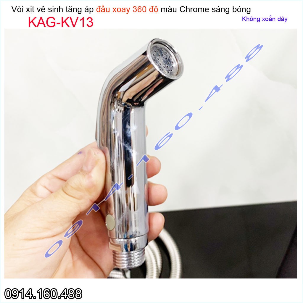 Vòi xịt vệ sinh KAG-KV13 xoay 360 độ dây không xoắn, vòi rửa ấn tay bồn cầu Crom bóng tia nước mạnh chịu áp lực