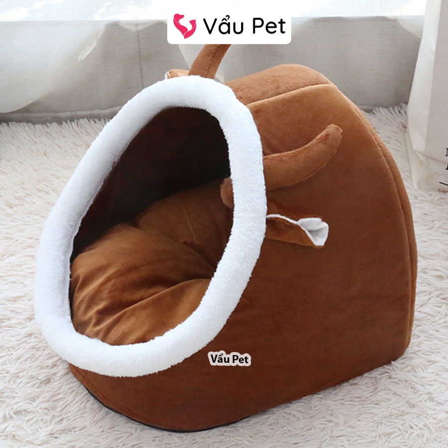 Ổ Nằm Cho Chó Mèo Có Tai Kèm Quả Bông Đồ Chơi - Đệm Nằm Chó Mèo Thú Cưng Vẩu Pet