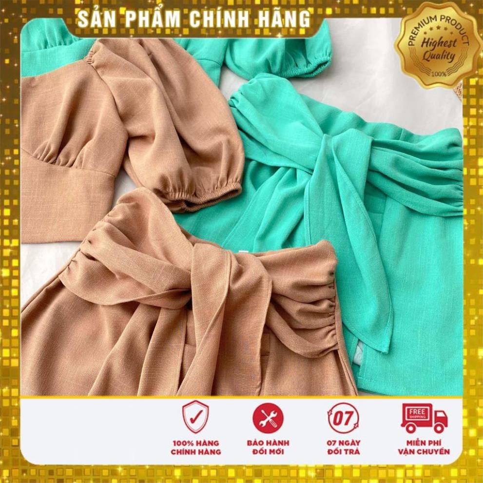 [FLASH_SALE] SET ÁO CỔ VUÔNG + CHÂN VÁY CỘT NƠ - CHẤT LIỆU KAKI NHẬP KHẨU - MÀU XANH NGỌC/NÂU TÂY [HÀNG THIẾT KẾ] | BigBuy360 - bigbuy360.vn