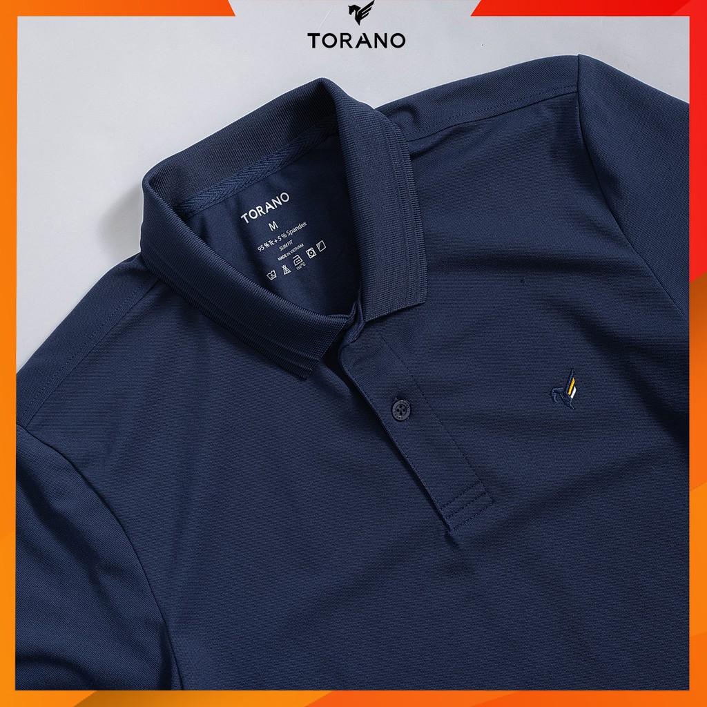 Áo polo nam TORANO cổ bẻ tay ngắn trơn xanh navy, bo gân thêu logo dáng áo ôm TP30172