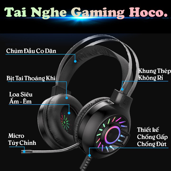 Tai Nghe Chụp Tai Gaming Có Mic Hoco ESD04 Tích Hợp LED Hiệu Ứng Âm Thanh Siêu Trầm Chất Lượng Cao