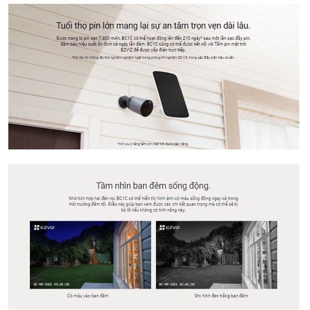 Camera IP ngoài trời Dùng Pin EZVIZ CS-BC1C kèm pin mặt trời CS-CMT-Solar- BH 24 tháng