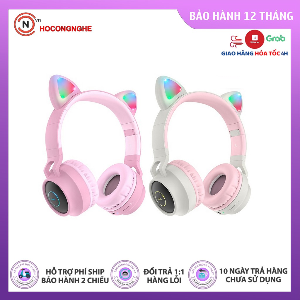 CHÍNH HÃNG Tai Nghe Mèo Chụp Tai Bluetooth Hoco W27 Có Đèn Led - BH 1 Năm Chính Hãng