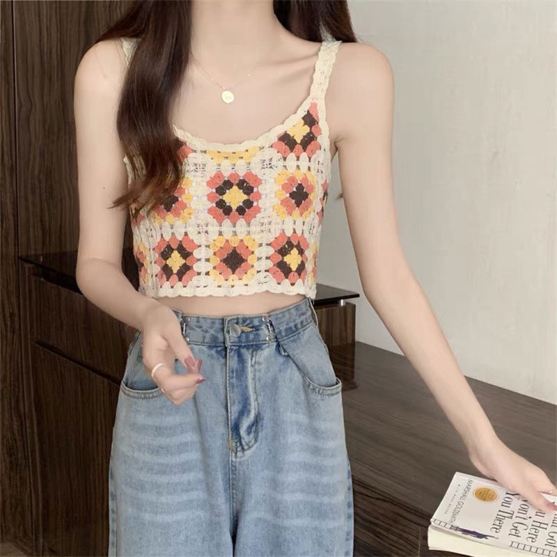 Áo Croptop Dệt Kim Màu Sắc Tương Phản Thời Trang Cho Nữ