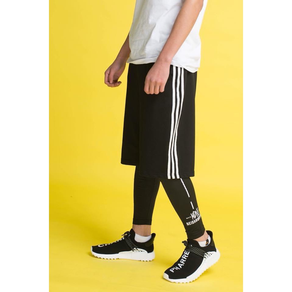 Quần short thun Đen 3 sọc unsiex chất poly co giãn mạnh thể thao tập gym